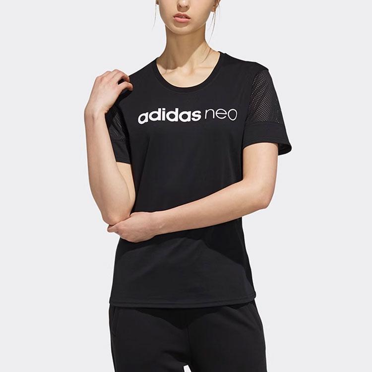 Adidas Neo Floral Print Round Neck Short Sleeve T-Shirt Women Tops Black EI4852