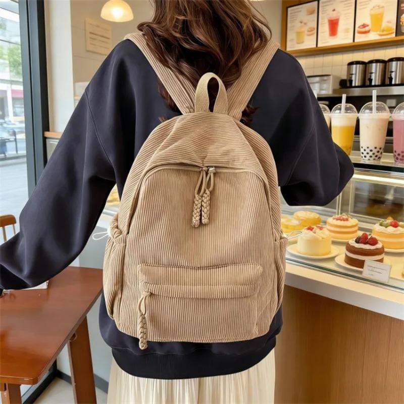 High Capacity Corduroy Solid Color Student Sweet School Bags  Simplicity Traveling Outside Versatile Fashi Backpack