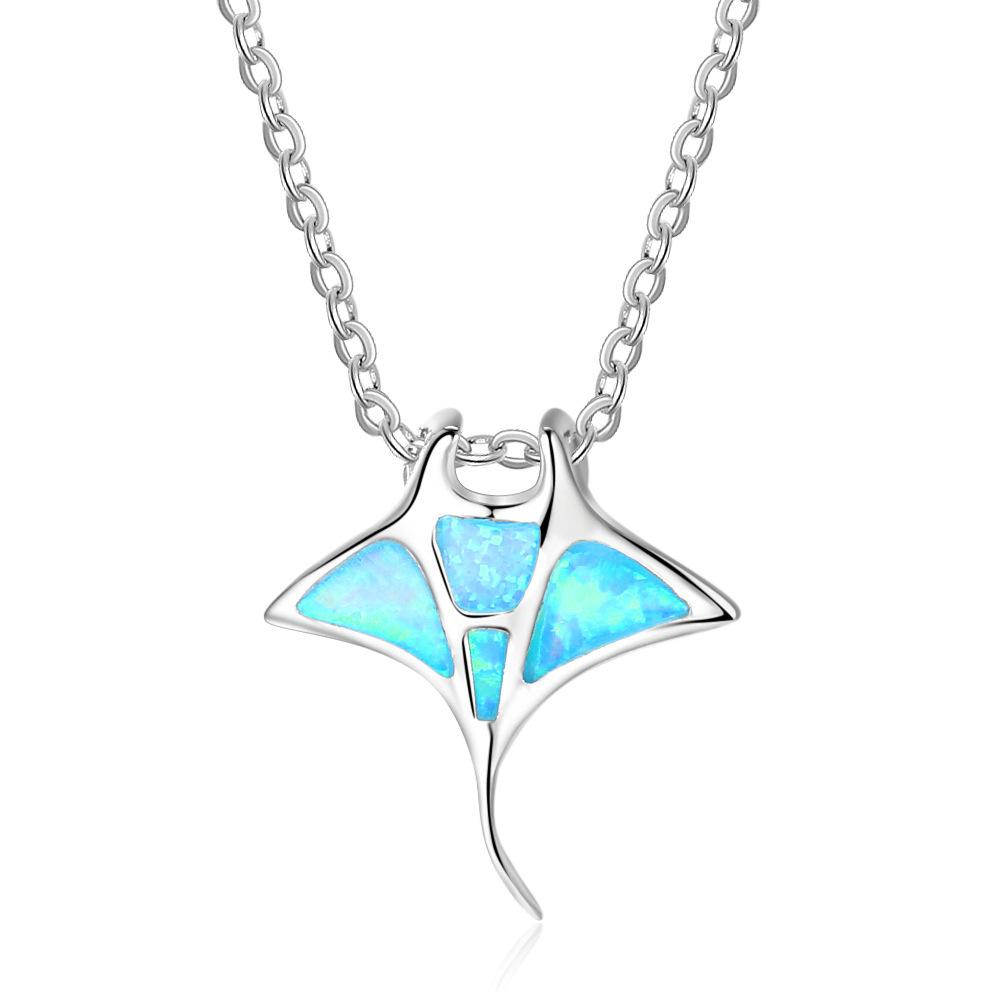 Hawaii European and American Jewelry New Blue Manta Fish Necklace Manta Ray Fish Pendant Sweater Chain 2026 45CM синий