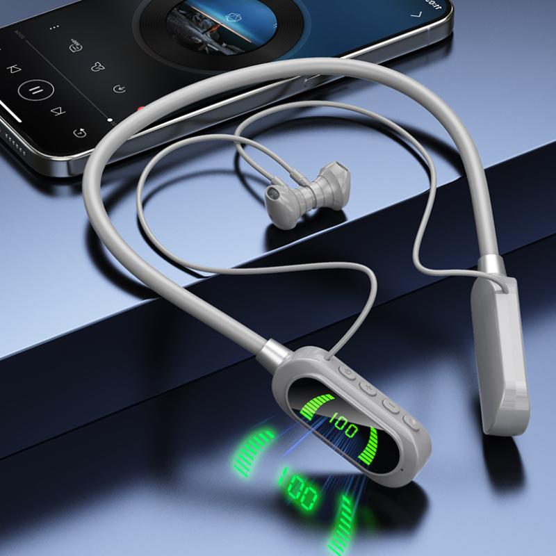 Casque Bluetooth sans fil pour le cou, affichage numérique, longue durée de veille, suspendu au cou, fonction de retour d'oreille, K Song Live