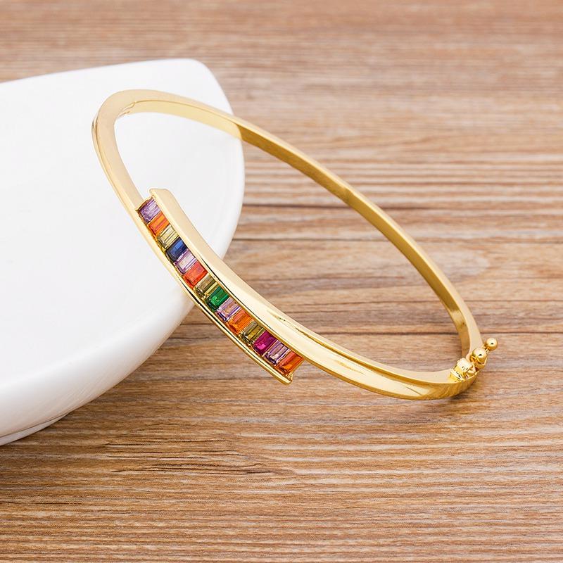 AIBEF 2021 New  Charm Rainbow Rhinestone Bangles Copper Zirconia Cuff Bracelets High Quality Jewelry Gift For Women Girls
