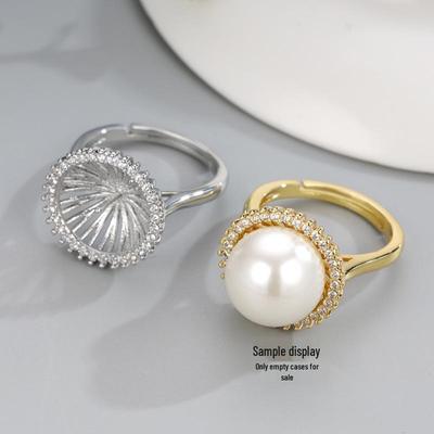 Korean-Style Sunflower Zircon Open Ring with Pearls - Women's Adjustable Fashion Accessory