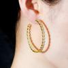 WWJ Golden Color Jewelry Big Circle Lucky Star Cut Zircon Hoop Earrings