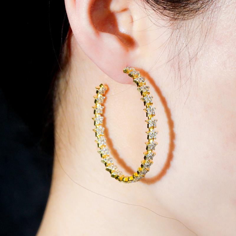 WWJ Golden Color Jewelry Big Circle Lucky Star Cut Zircon Hoop Earrings