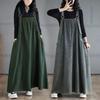 Korean Style Autumn Winter Women Plus Size  Sundress Suspenders Brown Blue Green Casual Loose Dress Sleeveless Stylish Baggy Denim Dress EMA