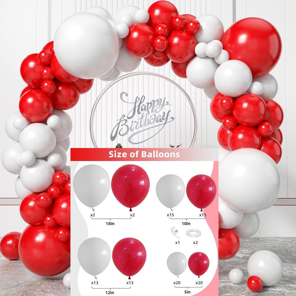 100 pieces of red and white balloon arch set, suitable for birthday, Christmas, and New Year decorations