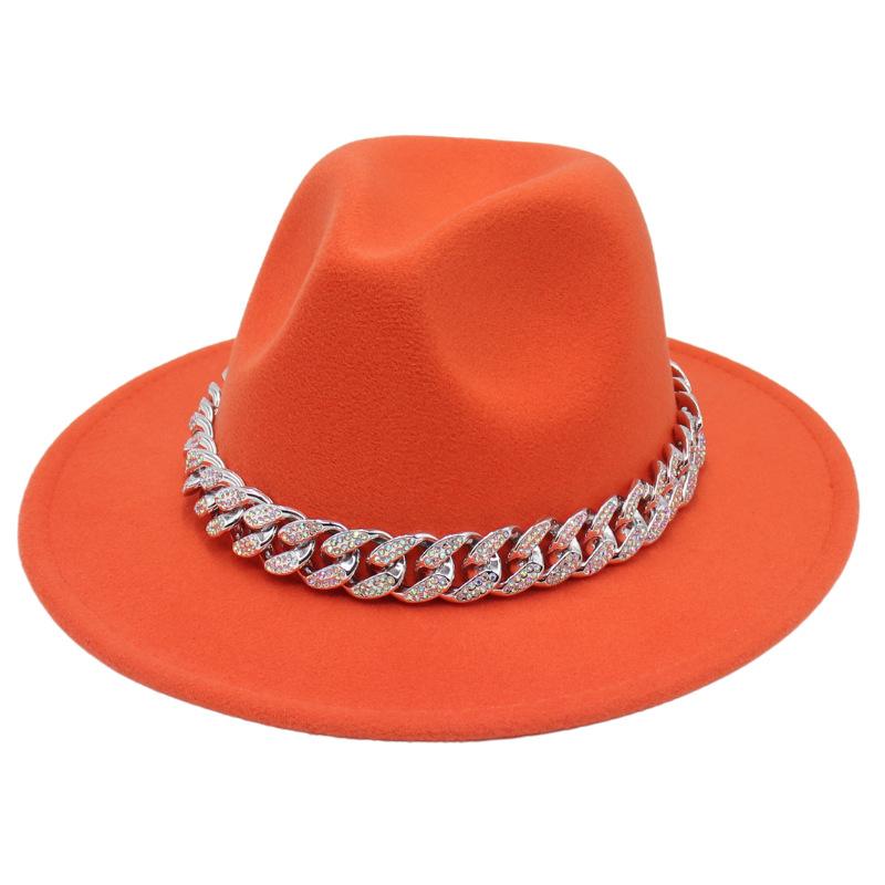 Bright Diamond Acrylic Chain Top Hat Jazz Hat Big Eaves Concave Photo Felt Hat