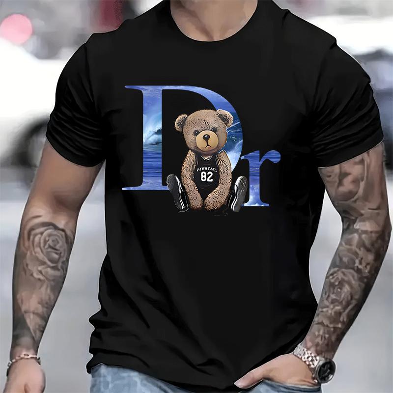 Unisexs Short Tshirt Pure Cotton Round Neck Top Loose And Comfortable Casual Tshirt Suitable For Travel And Daily Use Bear B
