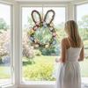 Easter Bunny Wreath for Porch Front Door Cute Garland Easter Wreath with Artificial Floral & Colorful Eggs Festival Decorations