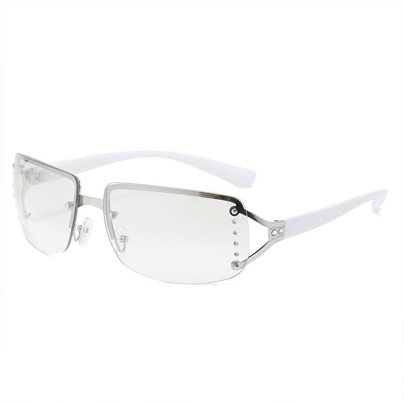 

New Y2K Sports Punk Sunglasses Women Brand Designer Square Rimless Diamonds Goggle Eyewear Men Sun Glasses Oculos De Sol UV400 Other