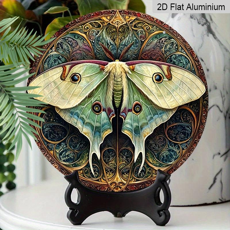 2D Flat, 1pc Round Aluminum Vintage Luna Moth Metal Sign with Intricate Wing Design, Ornate Art Nouveau Wall Plaque, Waterproof Rustproof Decor