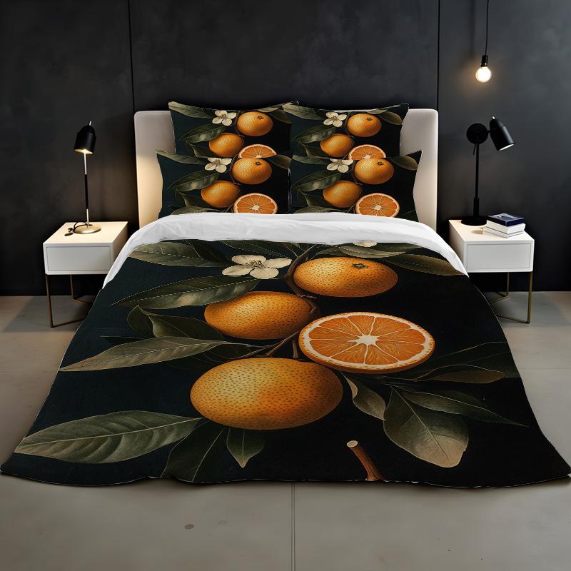 3D Digital Printing Bedding Two Or Three Piece Fruit Orange Polyester Quilt Cover