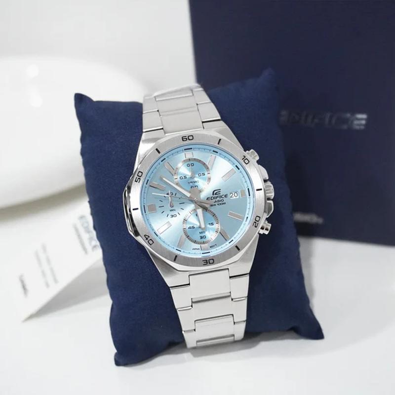 Casio EDIFICE 30m Water Resistant Quartz Movement Stainless Steel Strap Watch Unisex Blue Dial EFV-650D-2BV