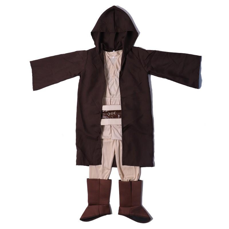 Star Wars Costume Obi-Wan Kenobi Cosplay Jedi Warrior Cosplay Hooded Cloak Clothing Suit Halloween Party Costumes Height 105-120cm&Star Wars