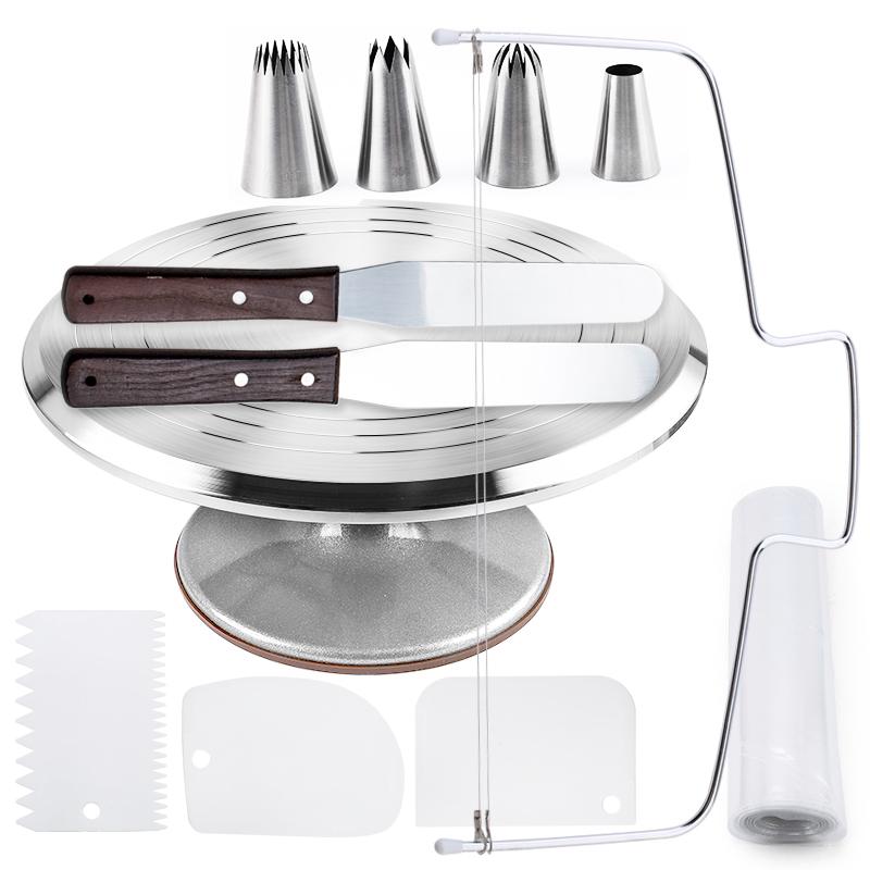 6 Stück/Set Drehteller Kuchen Dekoration Zubehör Set Rotierender Kuchenständer Werkzeuge Metall Edelstahl Gebäckspatel Schaber