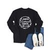 Women's Casual Solid Color Lettering Printed Round Neck Long Sleeve Top
