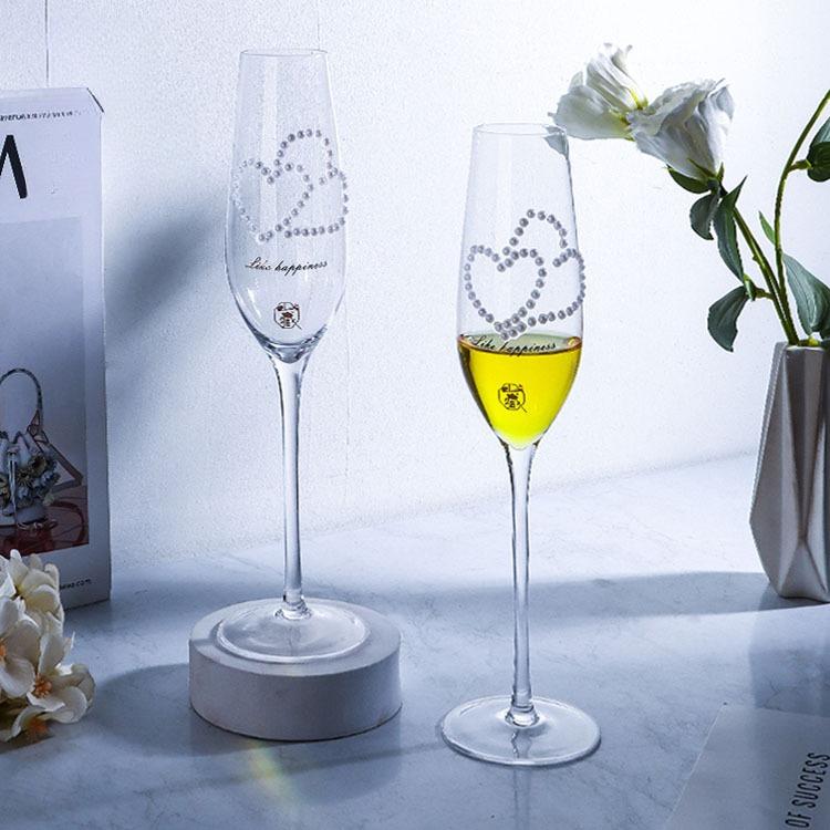 Luxury Diamond Heart Champagne Glasses Set Crystal Glass Highball Cup with Rhinestones Gift Box