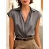 Women's Satin Short Sleeve Polo Shirt, Elegant Casual Top for Spring Summer