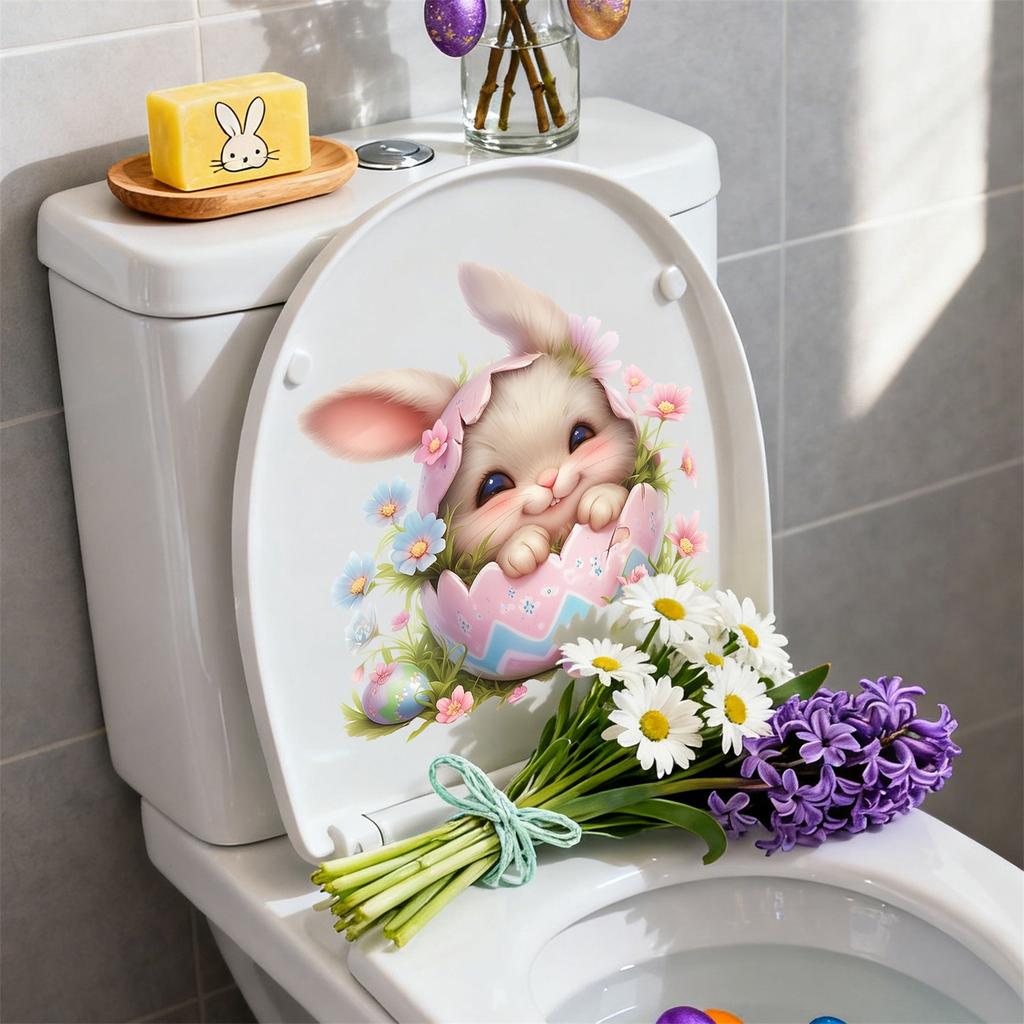 Easter EggshellRabbitFlower Decoration Stickers Living Room Background Wall Bathroom Toilet Cover Stickers