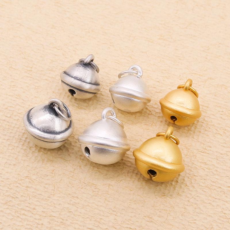 S999 Sterling Silver 3D Frosted Baby Bell Pendant Charm for DIY Beading/Braiding (Non-Ringing)
