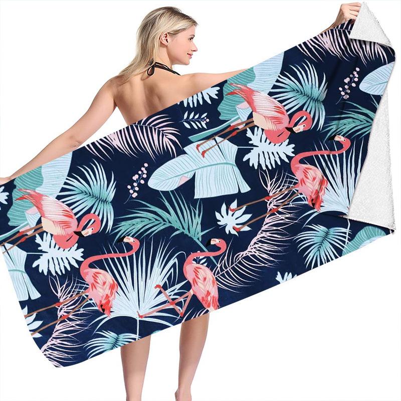 Flamingo Summer Beach digital-printed polyester Superfine fiber double-sided fleece Beach vacation bath towel, beach towel