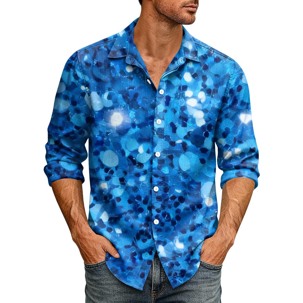 Men's 70s Disco Sequin Outfit Sequin Shirt Fit Festive New Year's Eve Hawaiian Shirt With Buttons Shirt Men's Shirt Non-Iron Vintage Glitter Shirt