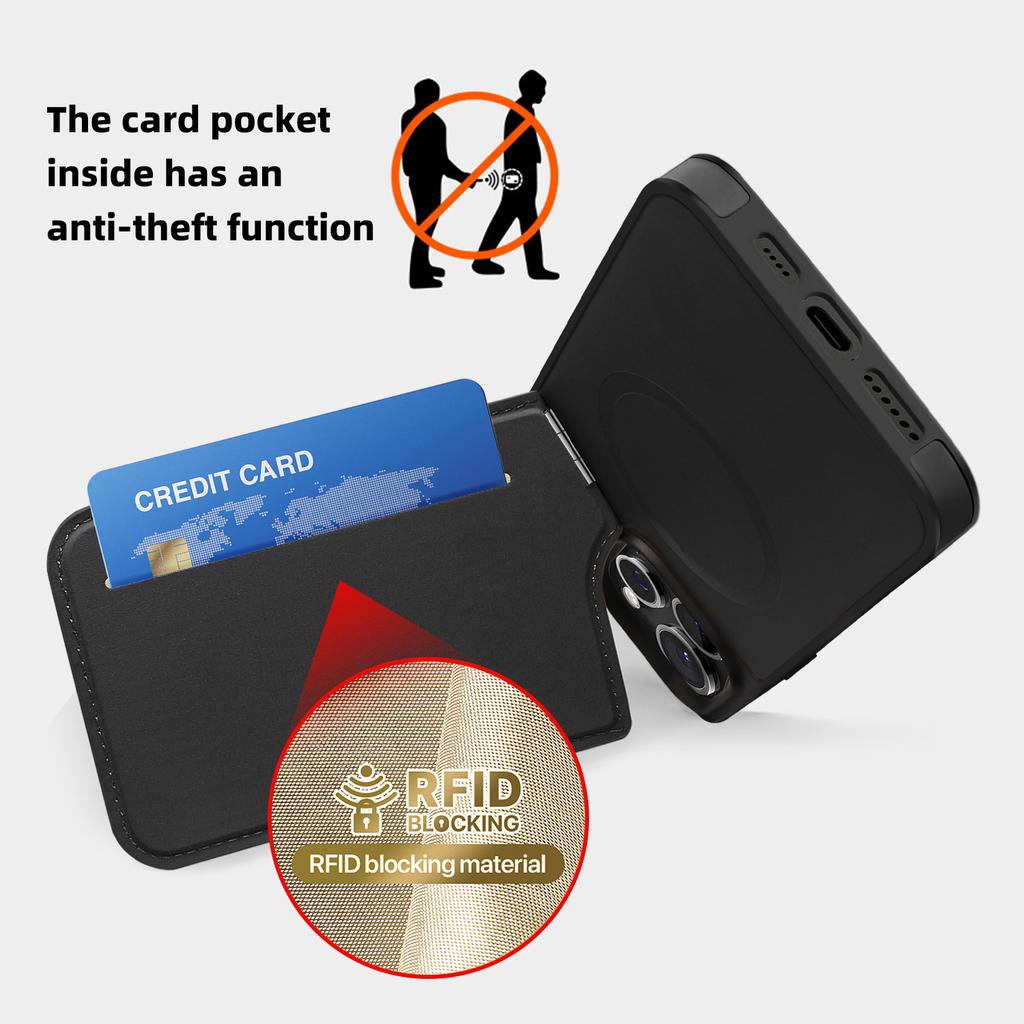 For iPhone 16 Pro Case Compatible with MagSafe RFID Blocking Card Slot Leather Back Cover