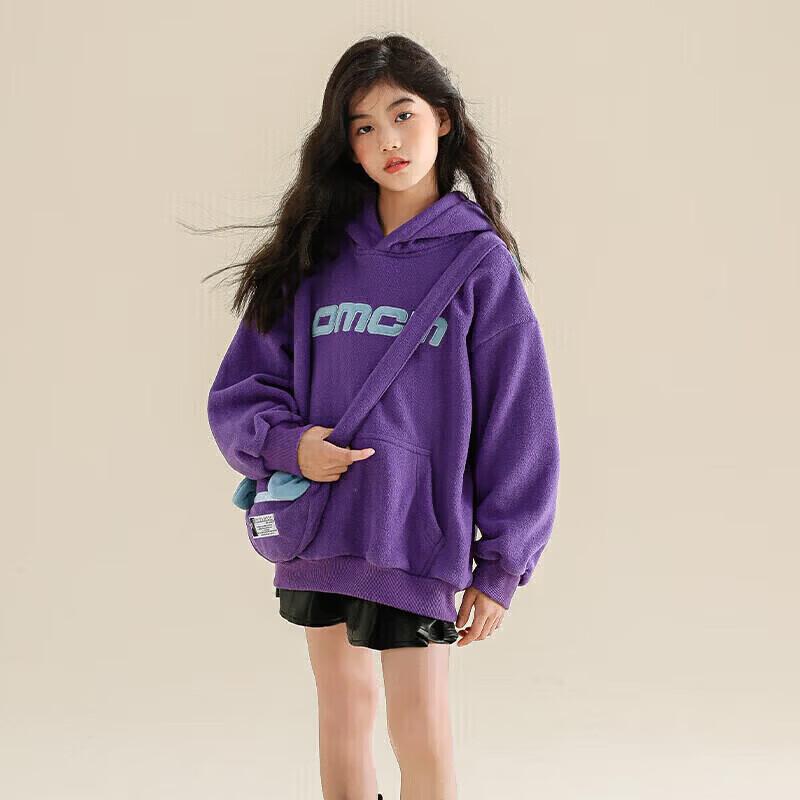 Girls  Fleece Lined Hooded Sweatshirt with Terry Embroidery 160