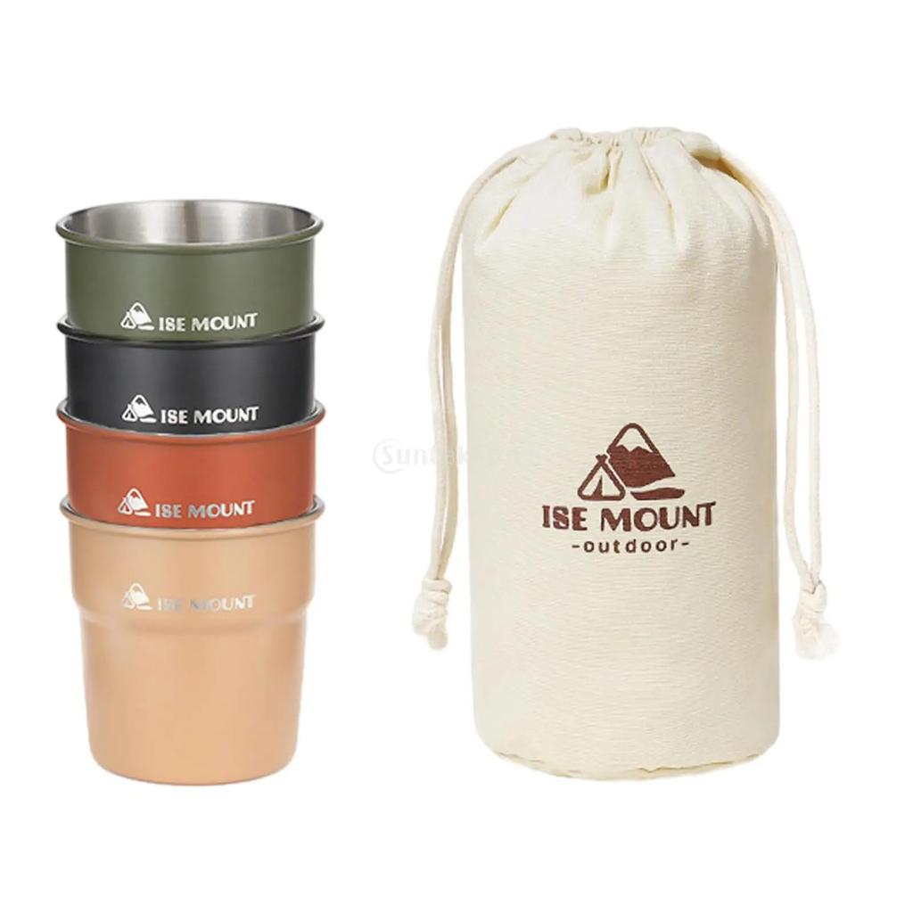 4 Stück Edelstahl Campingbecher Set 300ml Fassungsvermögen Kaffee Tee Wasserbecher Trinkgeschirr für Outdoor Reisen Camping Wandern.