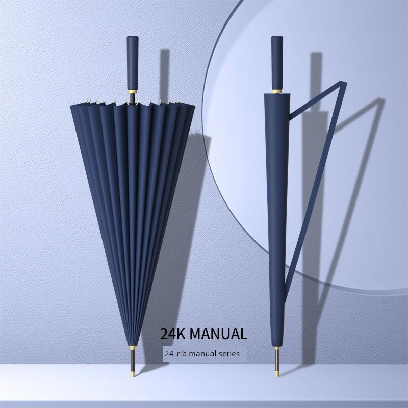24-Rib Automatic Umbrella, Large Size, Extra-Large, Factory Bulk Straight Handle Long Handle Umbrella, Dual-Use for Sun and Rain, with Logo Printing