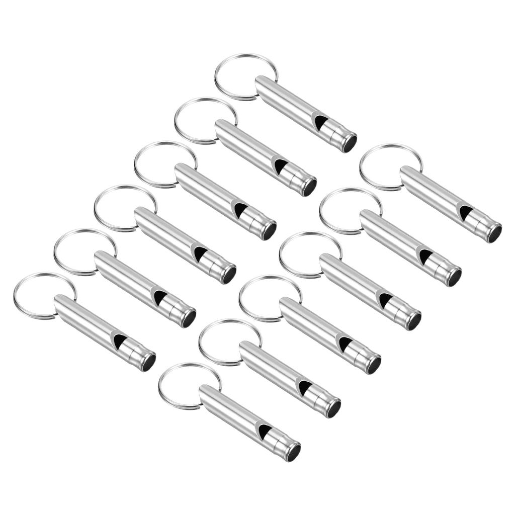 PATIKIL 12pcs Emergency Whistle Safety Whistle with Keychain Loud Aluminum Outdoor Survival Whistle for Camping Hiking Silver