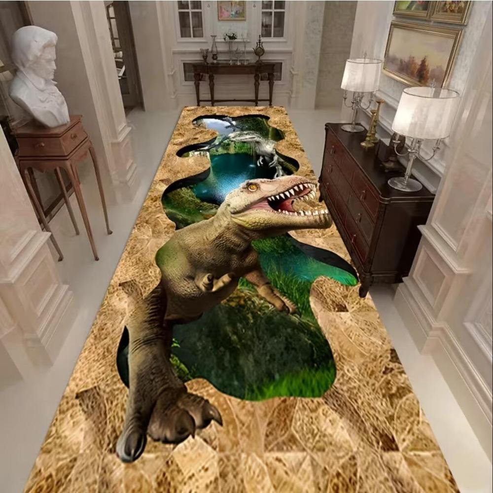 

3D Jurassic Dinosaur Rug Prehistoric T-Rex Illusion Floor Mat Soft Washable Non-Slip Dino Theme Decor for Game Room Bedroom 40x120cm