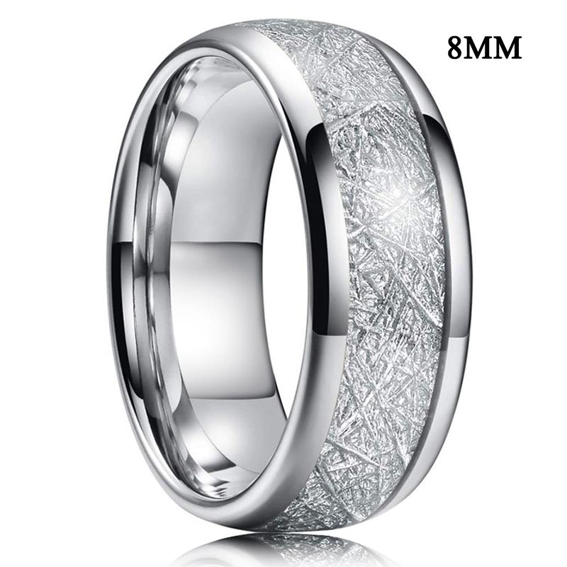 4mm 6mm 8mm Silver Color Stainless Steel Wedding Rings for Men Women Dome Polished Meteorite Inlay Couple Rings Men Wedding Band