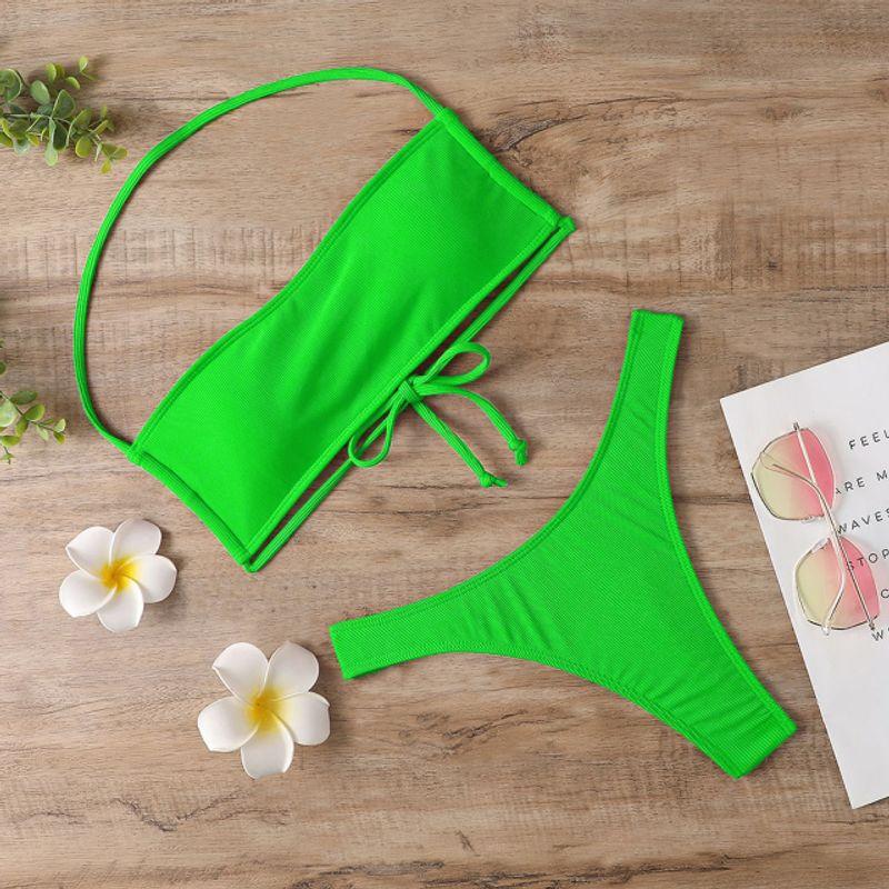 

Simple Tube Top Bikini Swimsuit Concise Tube Top Thin Swimsuit Green M