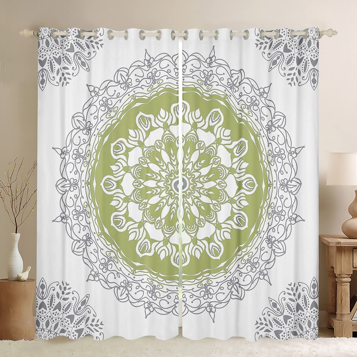 

Затемнена віконна завіса Mid Century Boho Термоізольовані штори для конфіденційності Спальня Кухня Вітальня Високі штори для затінення W55 X H120cm X 2&HOOK