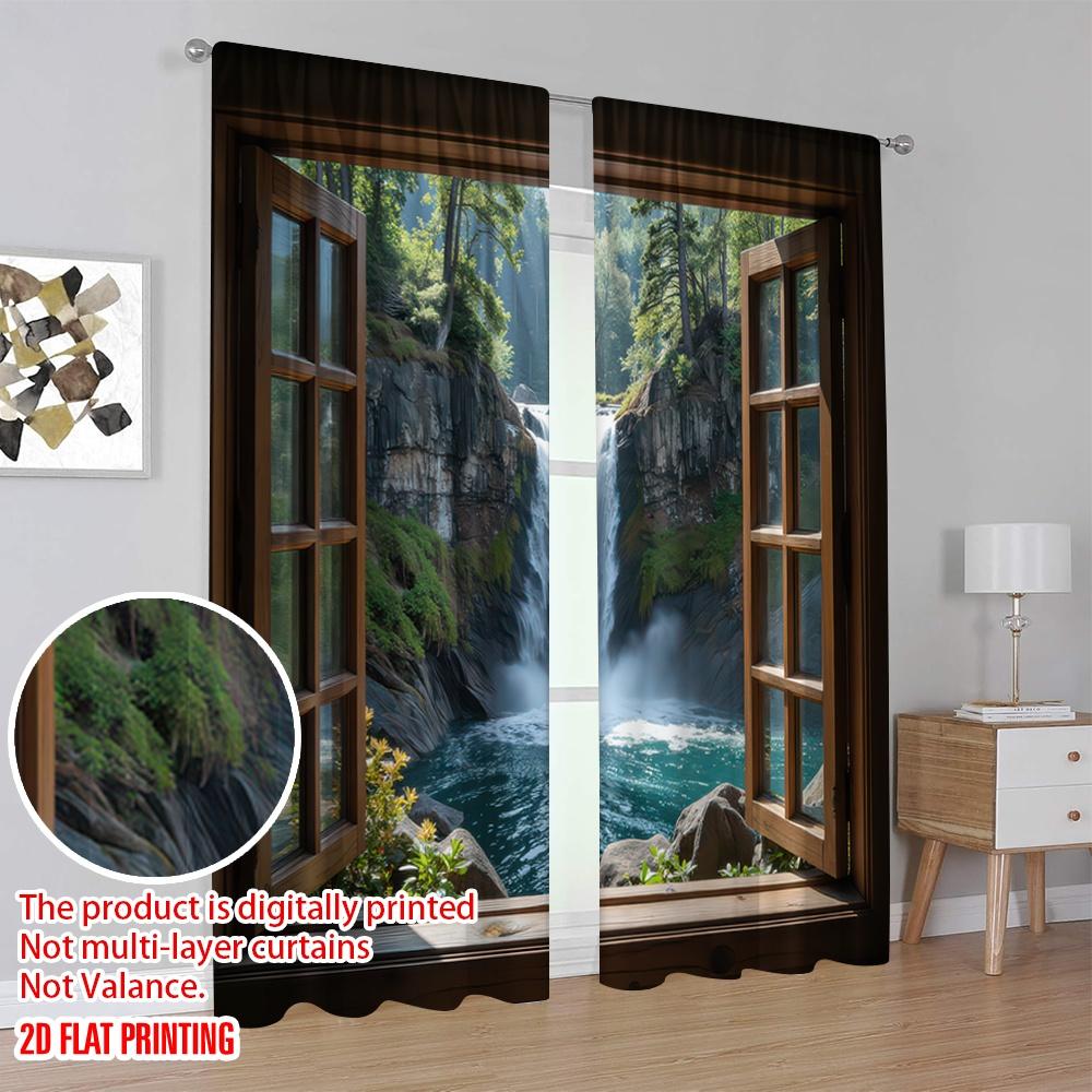 2D flat printing 2pcs Curtain forest 3 Blackout Polyester Spring Party & Holiday Decor Use for Living Room, Outdoor Decor