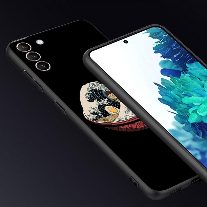 Case For Samsung Galaxy S20 S22 S21 FE S10 S23 Plus S24 Note 20 Ultra 10 Black Soft Phone Shell Great Ramen Wave Japan S24Ultra