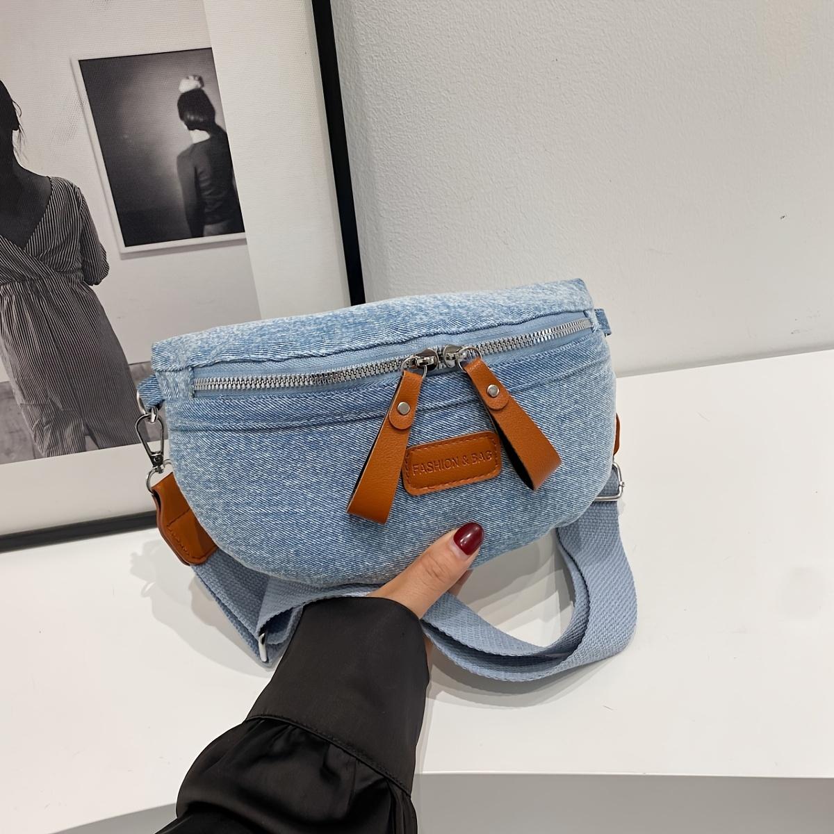 

Винтажная джинсовая нагрудная сумка для женщин, модная универсальная сумка-кроссбоди на молнии, поясная сумка с регулируемым широким плечевым ремнем, стильная уличная поясная сумка
