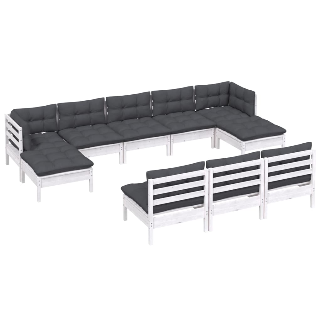 Vidaxl 10-Cz. Garden Lounge Set, With Cushions, White