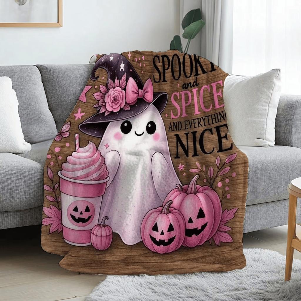 Halloween Flannel Blanket, 3D Printed Anime Ghost Throw Blanket, Skin‑Friendly for Bedroom Sofa, Multiple Size Single Twin King