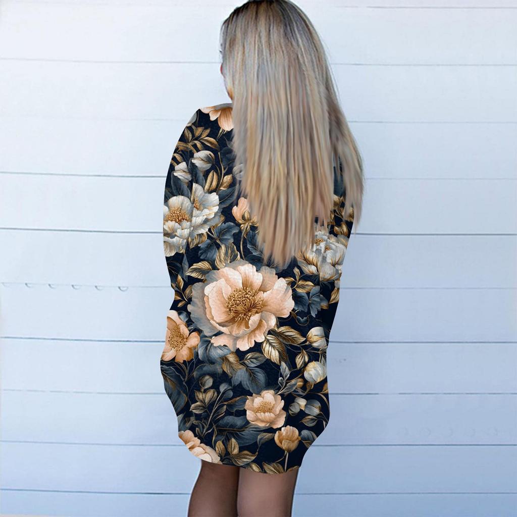 Women's Fashion Casual Retro Floral Print Mid-Length Cardigan Jacket