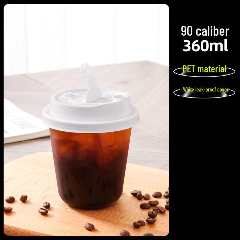 Transparent Disposable Coffee Cup with Lid, 90 Caliber, American Style for Cold Drinks, Milk Tea, Chubby Takeaway Cup