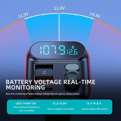Quick Charge 3.0 Autoladegerät mit PD Typ-C, RGB LED-Anzeige, Bluetooth FM-Transmitter, Spannungsmonitor