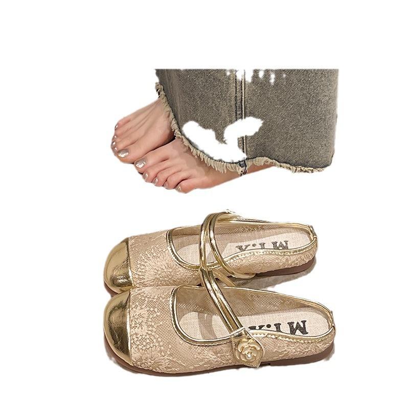 French retro half slippers women's summer outer wear temperament gentle Muller shoes bag head new mesh lazy sandals