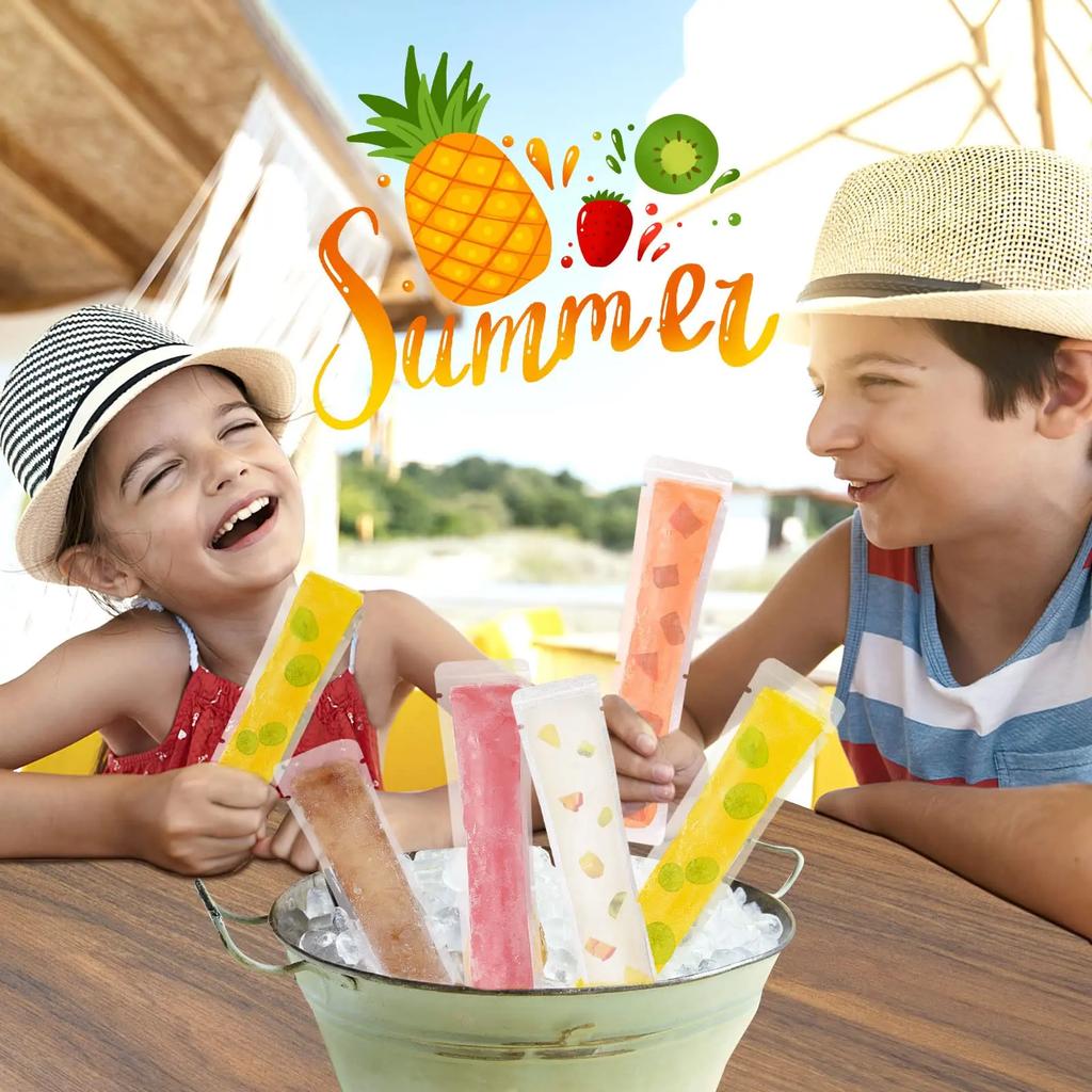100 Disposable Ice Popsicle Bags Free Freezer Tubes With Zip Seals Snacks,Yogurt Sticks,Ice Candy Pops Comes and Funnel 7.5x2in