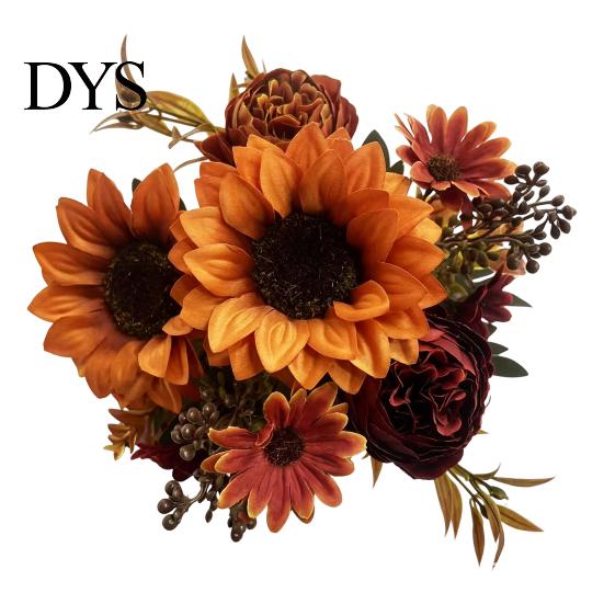 Realistic Silk Flowers for Wedding Centerpieces Sunflower Artificial Flowers, Fake Bouquet Home, Rustic Faux Arrangements Table Decor Fabric