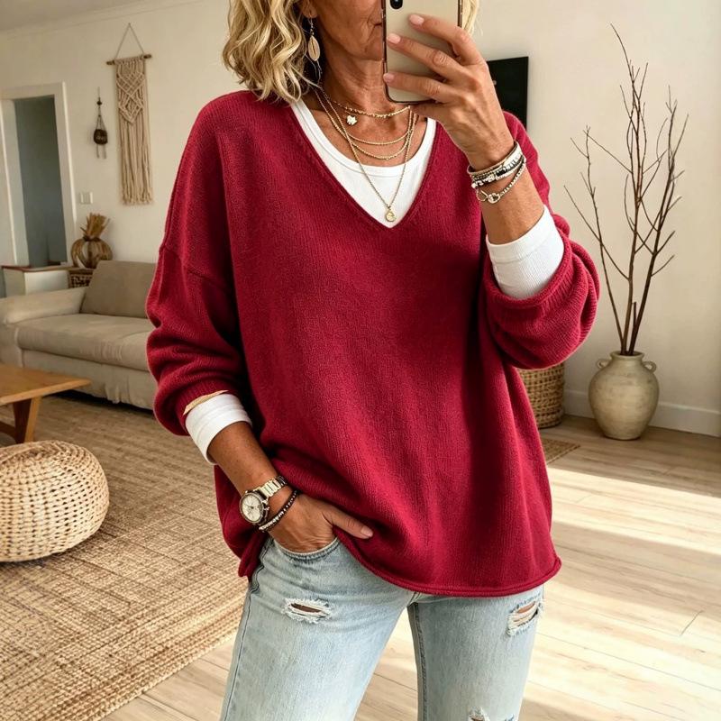 2026 Casual V-neck Loose Sweater - European/American Trend, Long Sleeve, In Stock