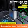 4-in-1 Digital Display Dual Ports Fast Charging Cigarette Lighter Car Charger with iP + Type-C Retractable Cable