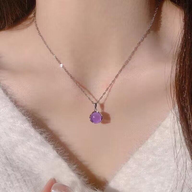 New Trendy Shiny Purple Beaded Necklace Choker Ladies Exquisite Round Clavicle Chain Necklace Pendant Jewelry For Ladies Party Gift