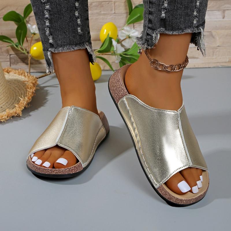 Pantoufles à plateforme grande taille pour femmes, nouvelles pantoufles compensées simples et tendance d'été à bout ouvert